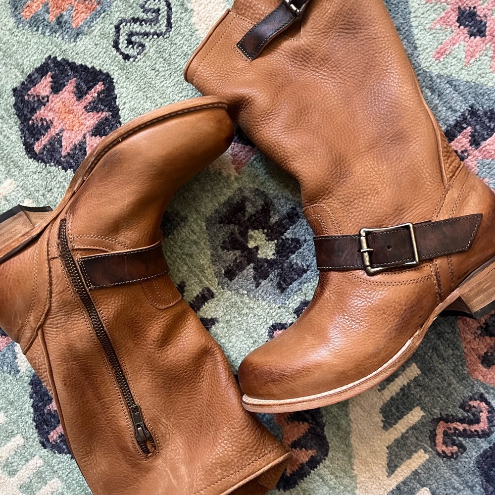 Freebird Tan and Brown Leather Moto Boots
